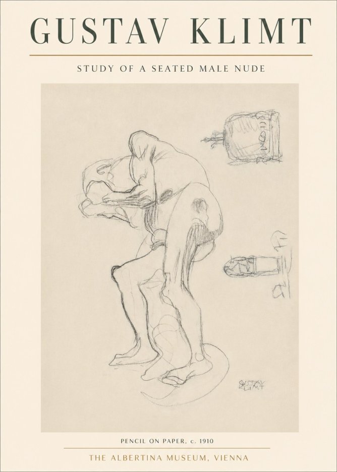 Klimt Study of a Seated Male Nude No3 - Plakát