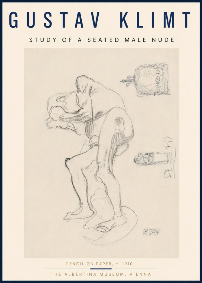 Klimt Study of a Seated Male Nude No4 - Plakát
