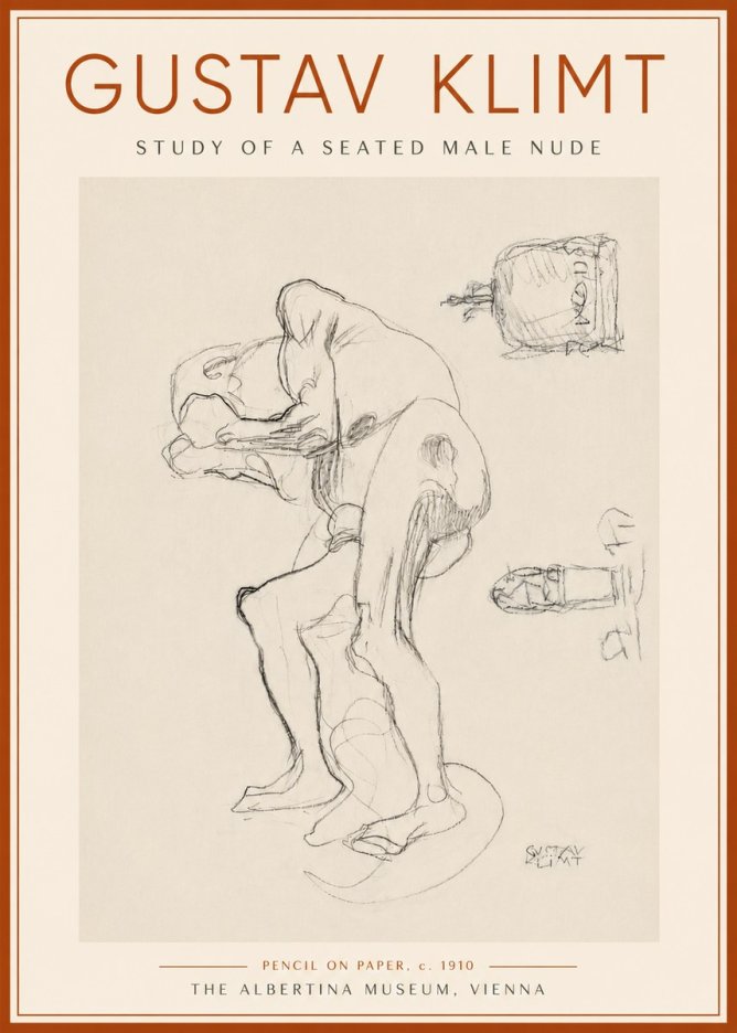 Klimt Study of a Seated Male Nude No6 - Plakát