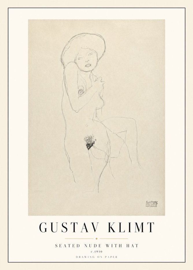 Klimt Seated Nude with Hat No3 - Plakát