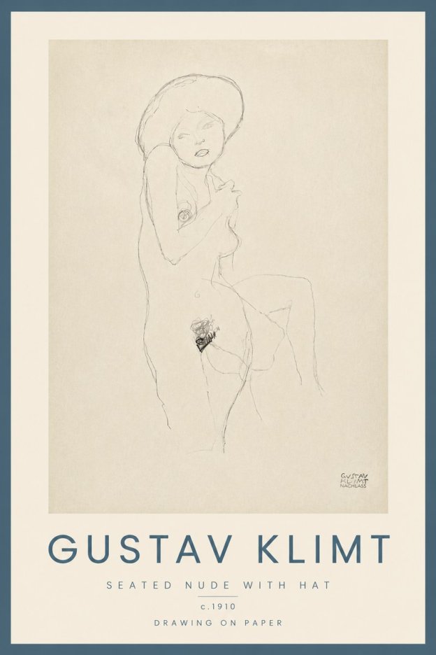 Klimt Seated Nude with Hat No5 - Plakát