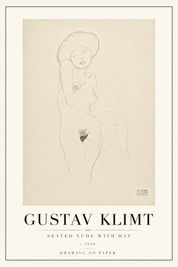 Klimt Seated Nude with Hat No6 - Plakát
