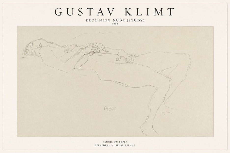 Klimt Reclining Nude (Study) No1 - Plakát