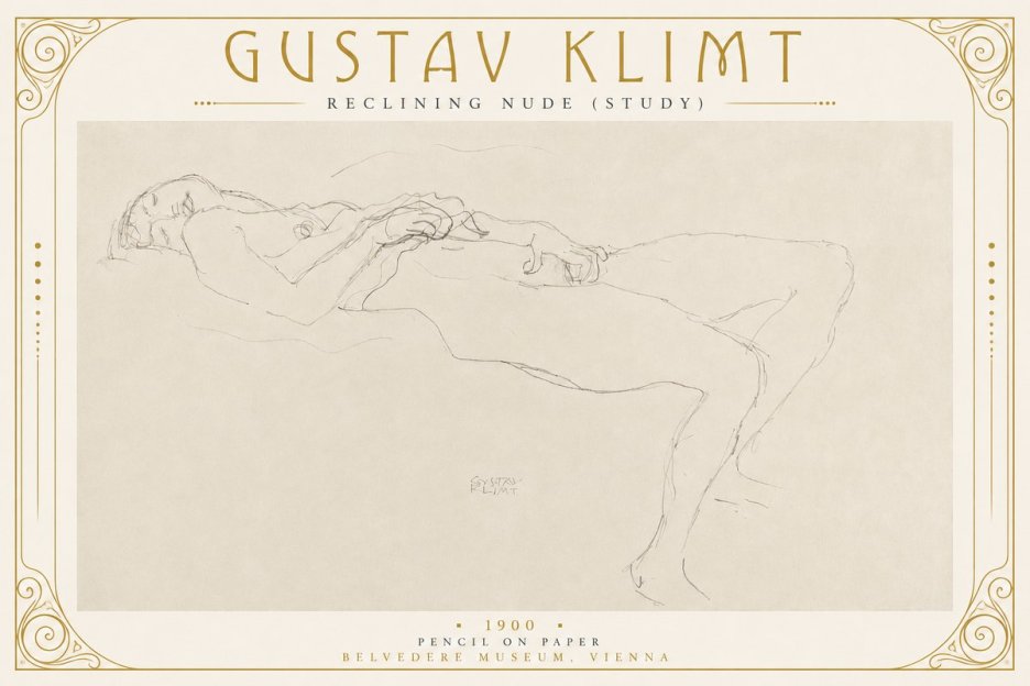 Klimt Reclining Nude (Study) No2 - Plakát