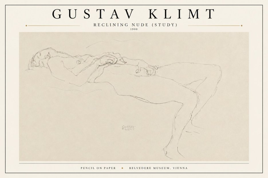 Klimt Reclining Nude (Study) No3 - Plakát