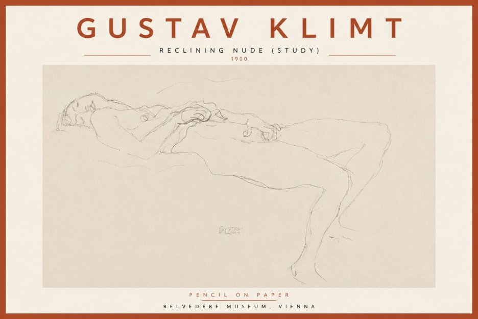 Klimt Reclining Nude (Study) No5 - Plakát