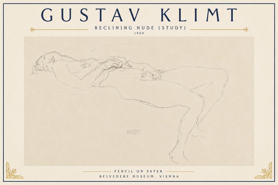 Klimt Reclining Nude (Study) No6 - Plakát