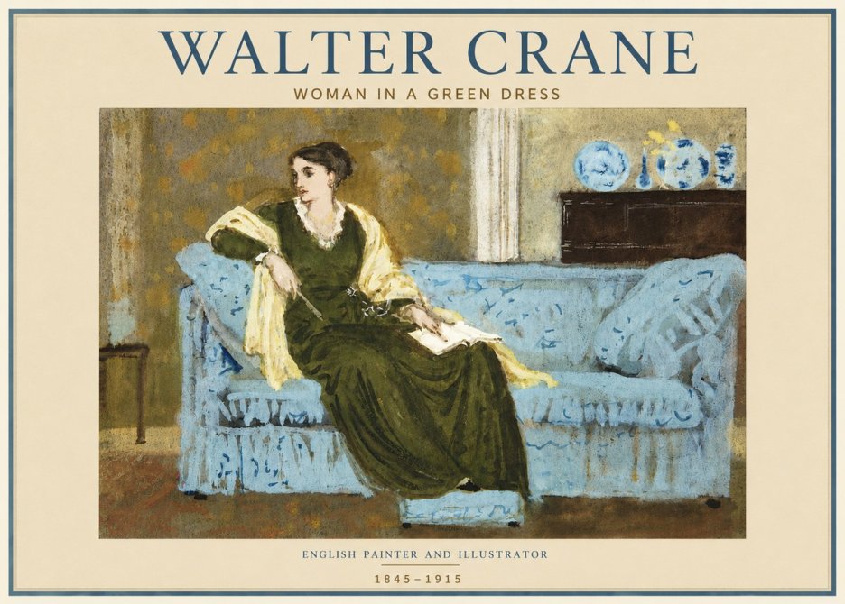 Walter Crane Woman in a Green Dress No3 - Plakát