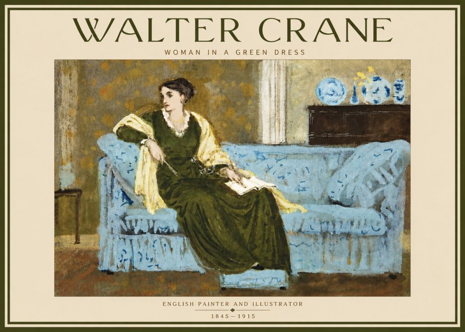 Walter Crane Woman in a Green Dress No4 - Plakát