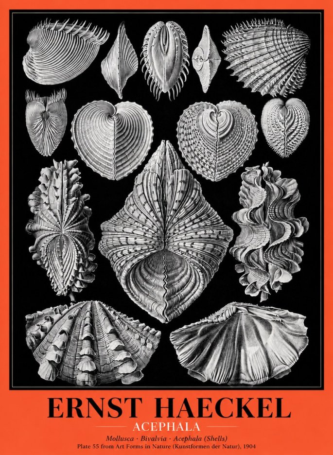 Ernst Haeckel Acephala — Brachiopods Plate 55 — Cytherea. No5 - Plakát