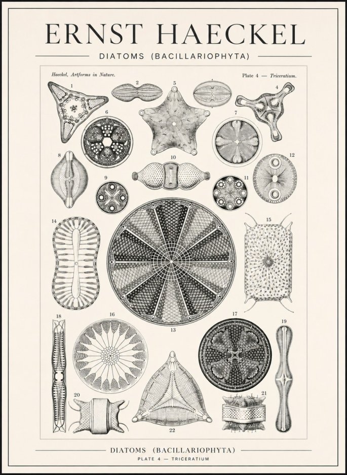 Ernst Haeckel Diatoms (Bacillariophyta) Plate 4 – Triceratium No1 - Plakát
