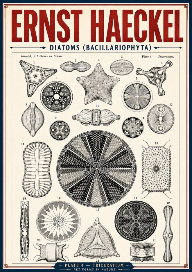 Ernst Haeckel Diatoms (Bacillariophyta) Plate 4 – Triceratium No6 - Plakát