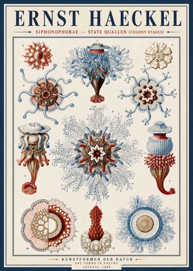 Ernst Haeckel Siphonophorae - State Quallen (Colony Stages) No4 - Plakát