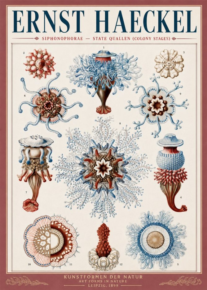 Ernst Haeckel Siphonophorae - State Quallen (Colony Stages) No5 - Plakát