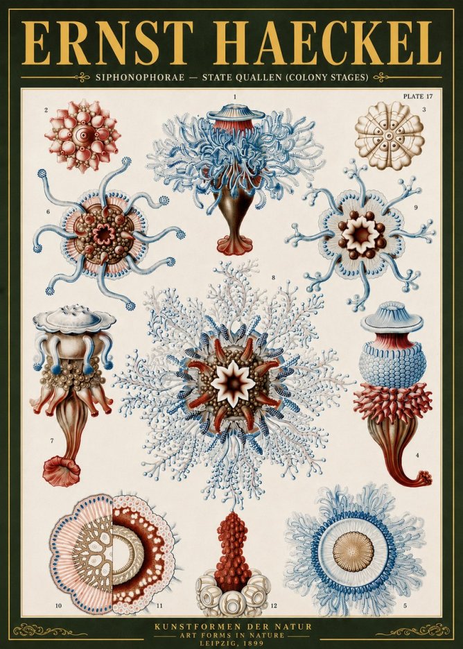 Ernst Haeckel Siphonophorae - State Quallen (Colony Stages) No6 - Plakát