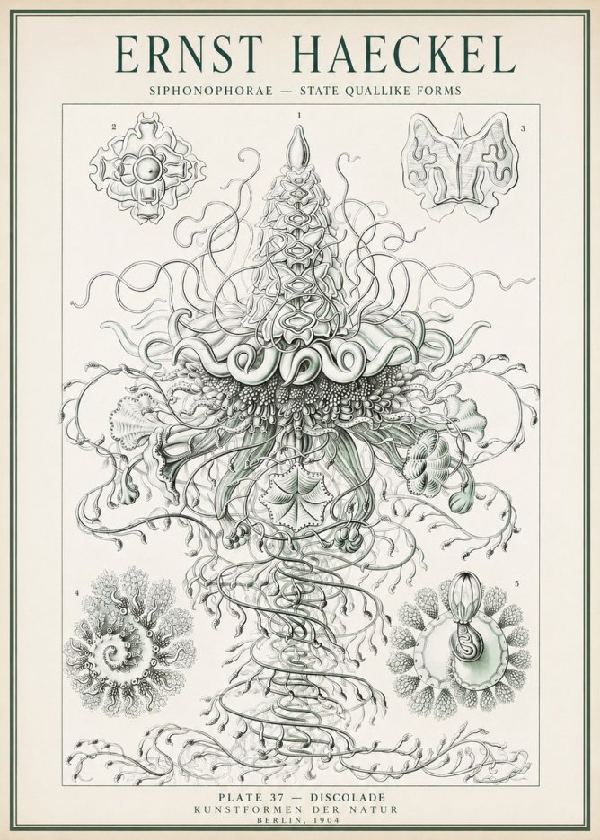 Ernst Haeckel Siphonophorae – State Quallike Forms No1 - Plakát