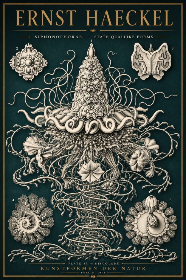 Ernst Haeckel Siphonophorae – State Quallike Forms No5 - Plakát
