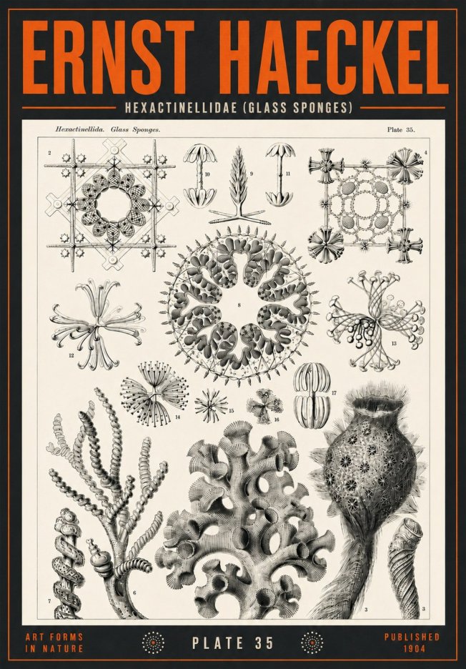 Ernst Haeckel Hexactinellida. Glass Sponges. No4 - Plakát