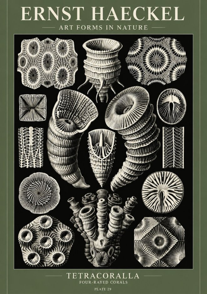 Ernst Haeckel Tetracoralla - Four-rayed Corals No6 - Plakát