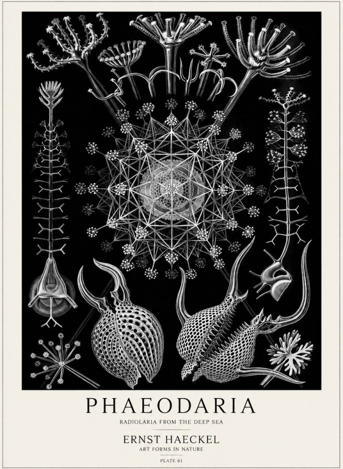 Ernst Haeckel Phaeodaria Radiolarians - Plate 61 No5 - Plakát