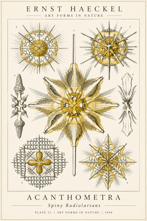 Ernst Haeckel Acanthometra - Star Radiolarians No6 - Plakát