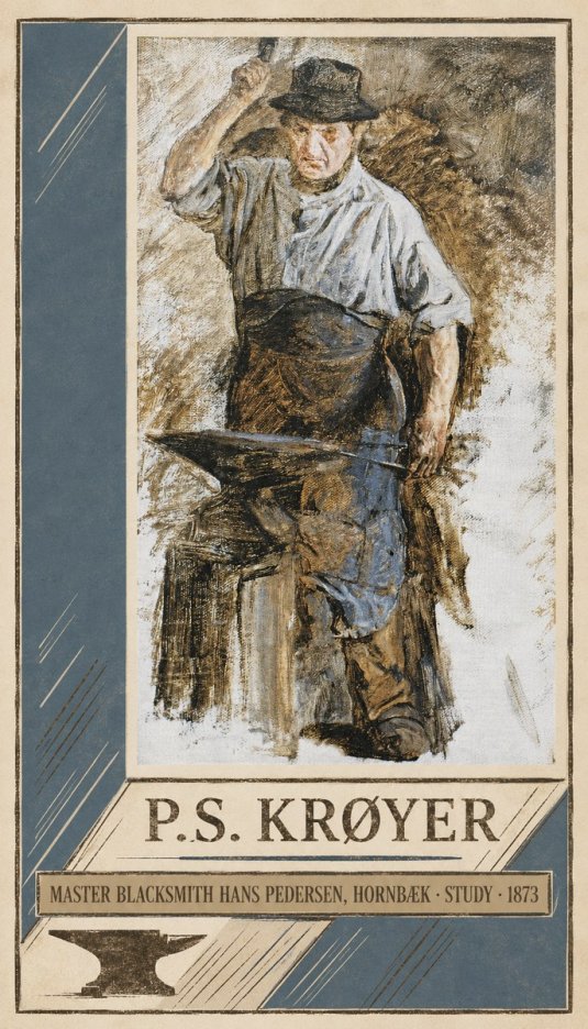 P.S. Krøyer Master Blacksmith Hans Pedersen, Hornbaek · Study · 1873 No3 - Plakát