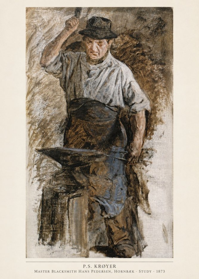 P.S. Krøyer Master Blacksmith Hans Pedersen, Hornbaek · Study · 1873 No6 - Plakát