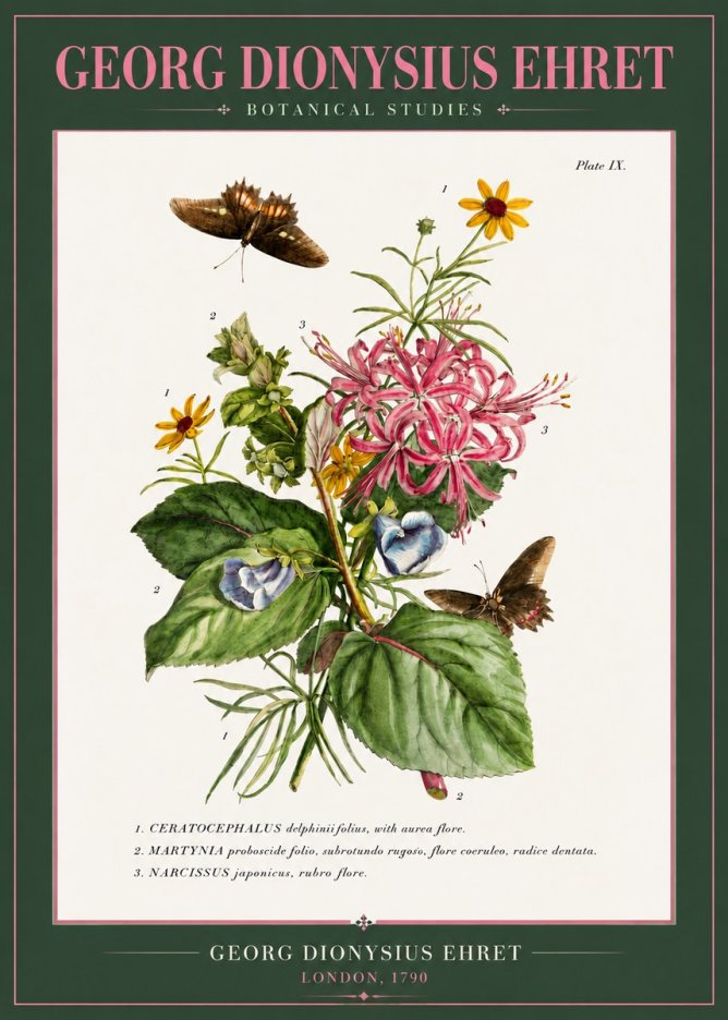 Georg Dionysius Ehret Botanical Studies - Plate Ix No3 - Plakát