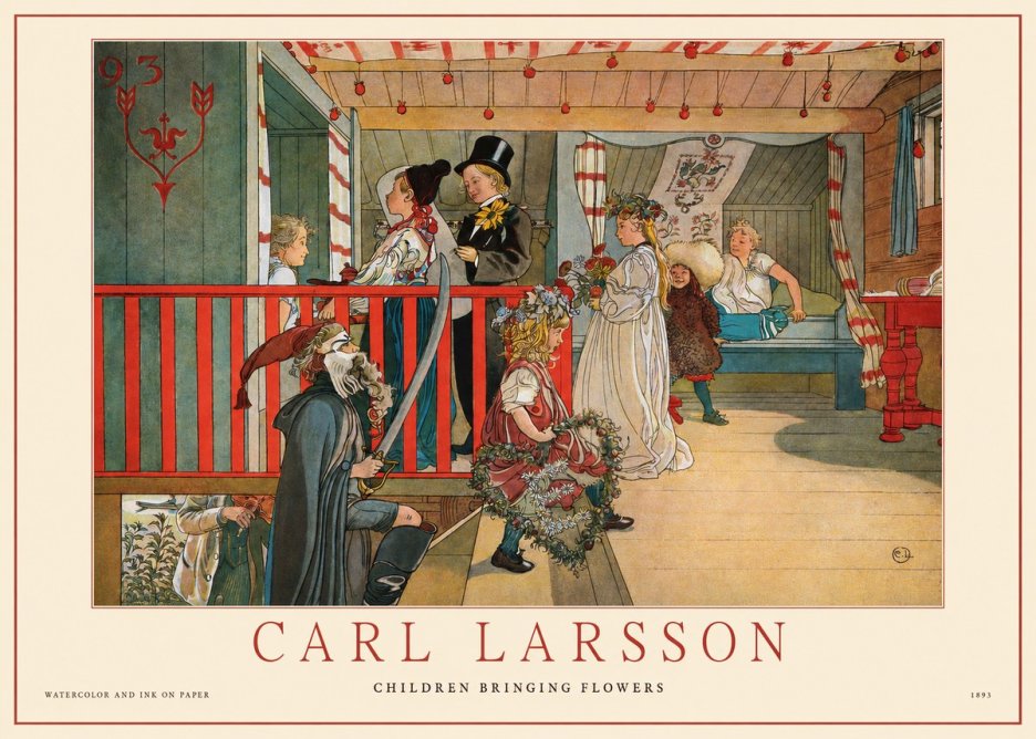 Carl Larsson Children Bringing Flowers No1 - Plakát
