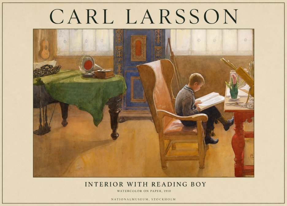 Carl Larsson Interior with Reading Boy No1 - Plakát