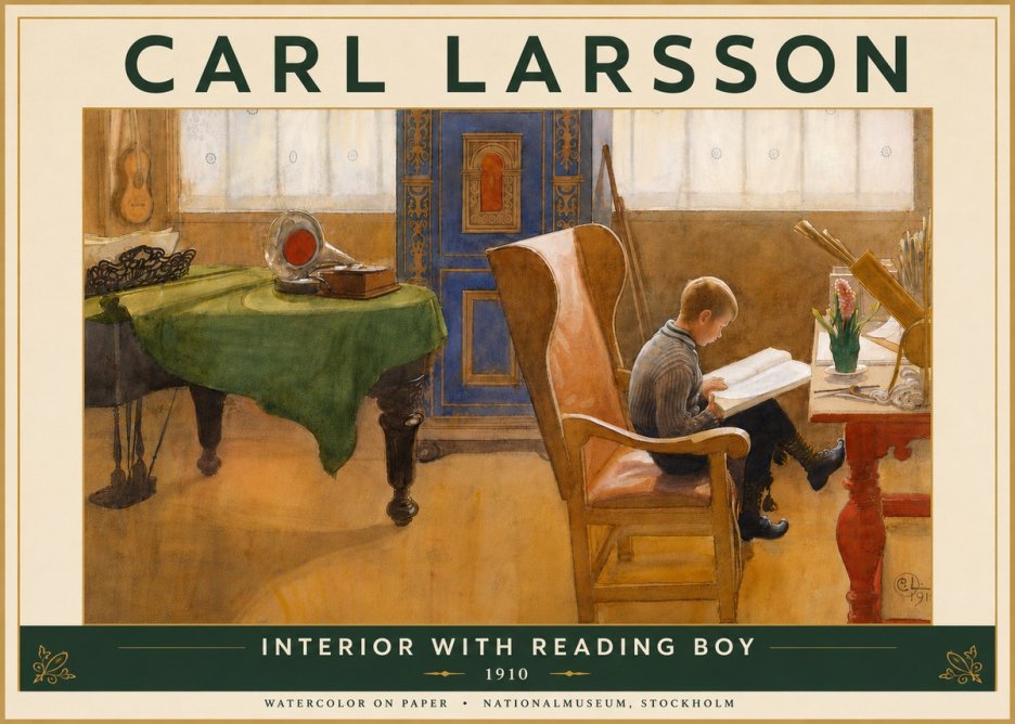 Carl Larsson Interior with Reading Boy No6 - Plakát