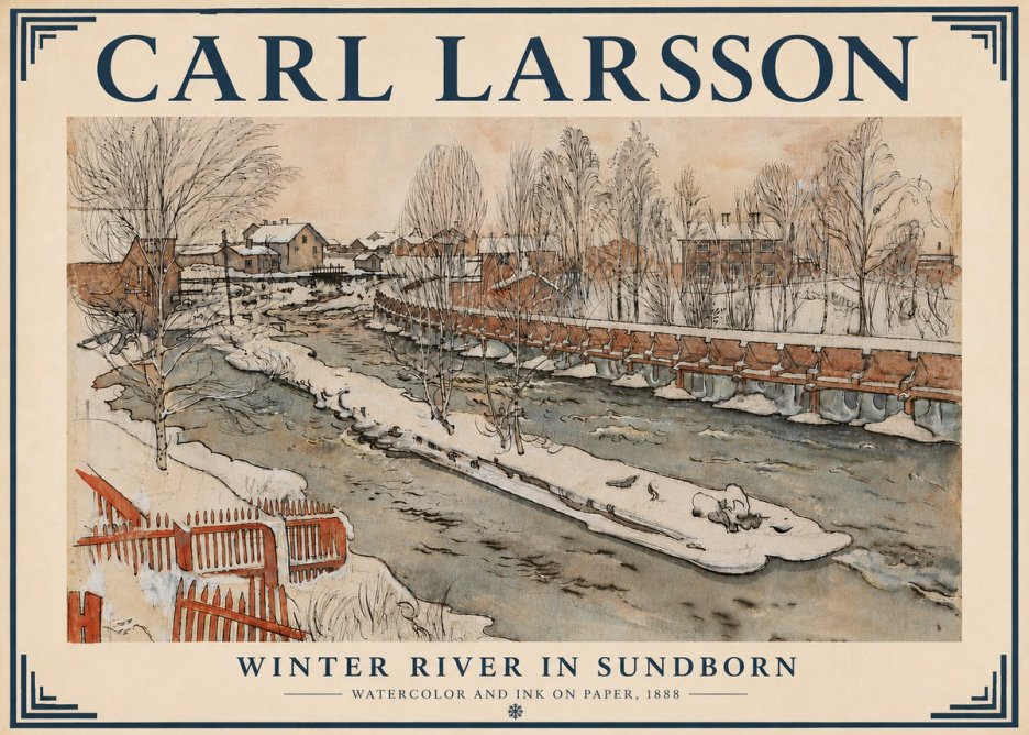 Carl Larsson Winter River in Sundborn No6 - Plakát