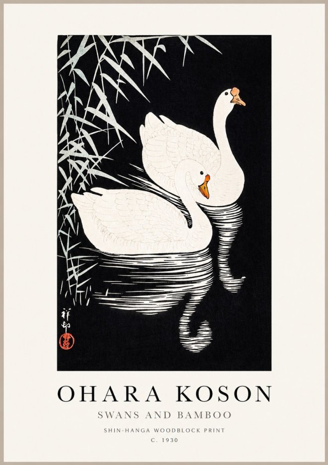 Ohara Koson Swans and Bamboo No1 - Plakát