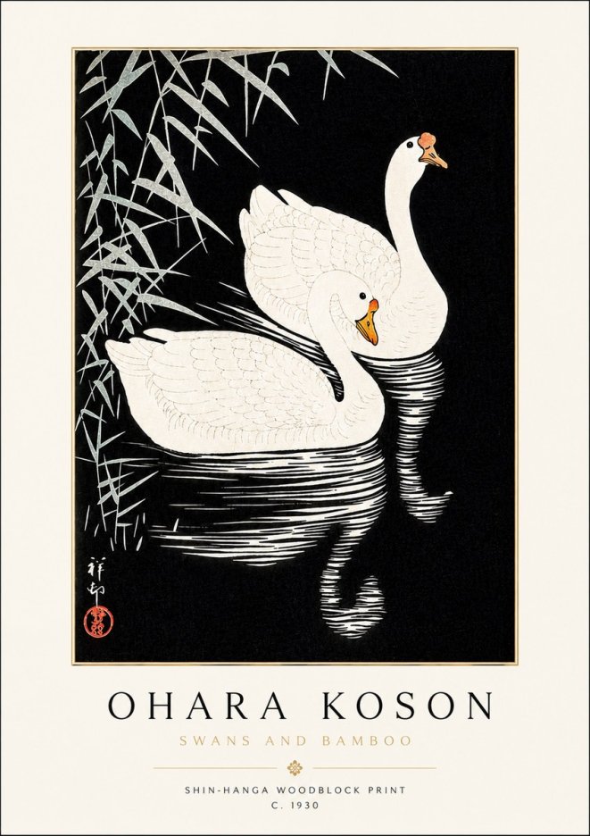Ohara Koson Swans and Bamboo No3 - Plakát
