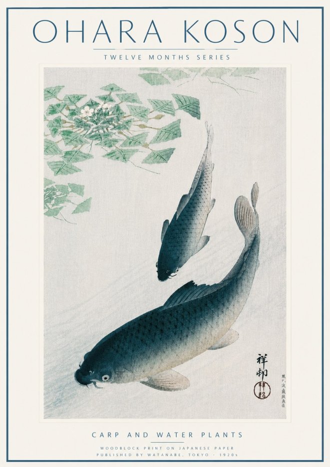 Ohara Koson Carp and Water Plants No6 - Plakát
