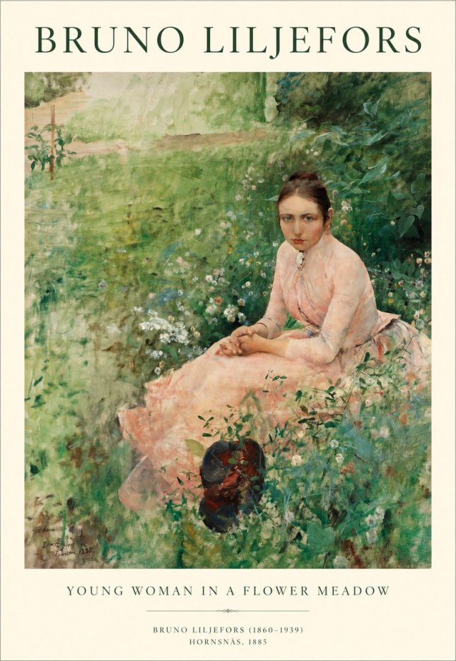 Bruno Liljefors Young Woman in a Flower Meadow No1 - Plakát