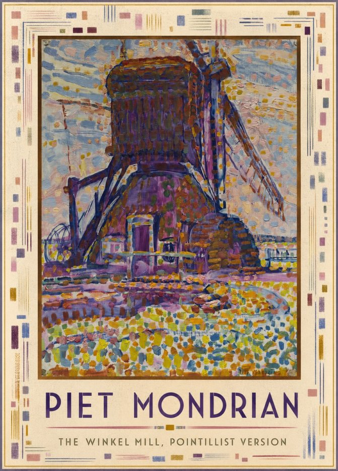 Piet Mondrian The Winkel Mill, Pointillist Version No1 - Plakát