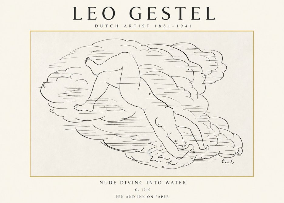Leo Gestel Nude Diving into Water No1 - Plakát
