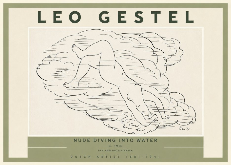 Leo Gestel Nude Diving into Water No2 - Plakát