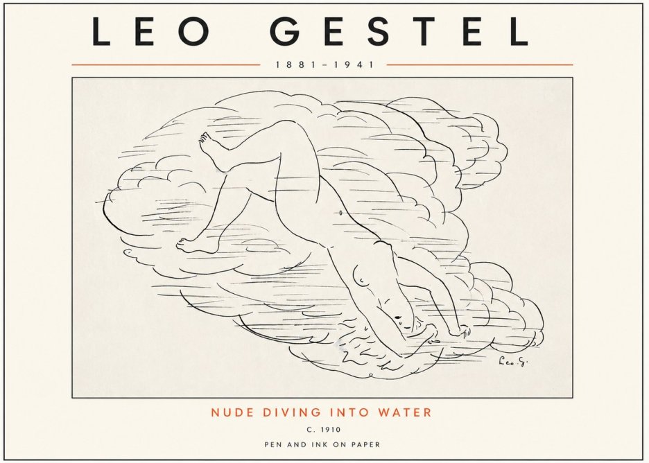 Leo Gestel Nude Diving into Water No3 - Plakát