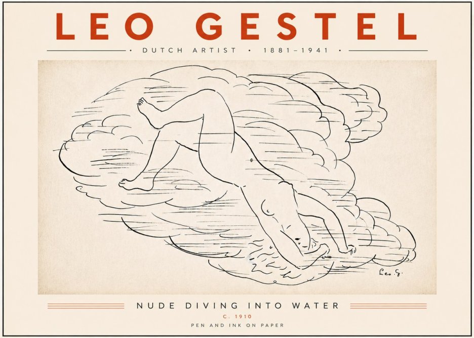 Leo Gestel Nude Diving into Water No5 - Plakát