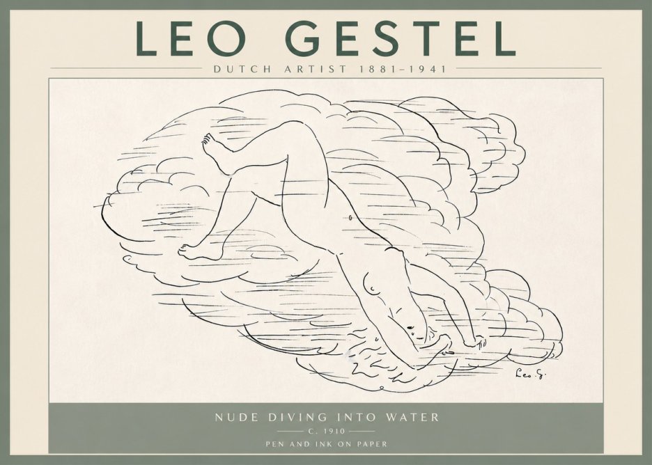 Leo Gestel Nude Diving into Water No6 - Plakát
