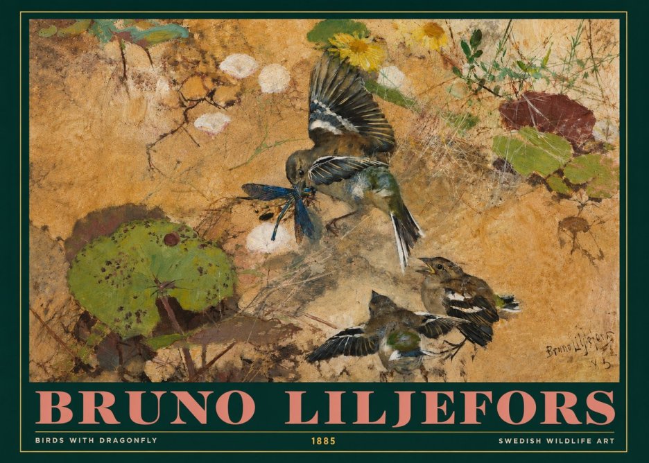 Bruno Liljefors Birds with Dragonfly No3 - Plakát