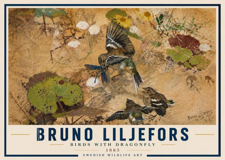 Bruno Liljefors Birds with Dragonfly No6 - Plakát