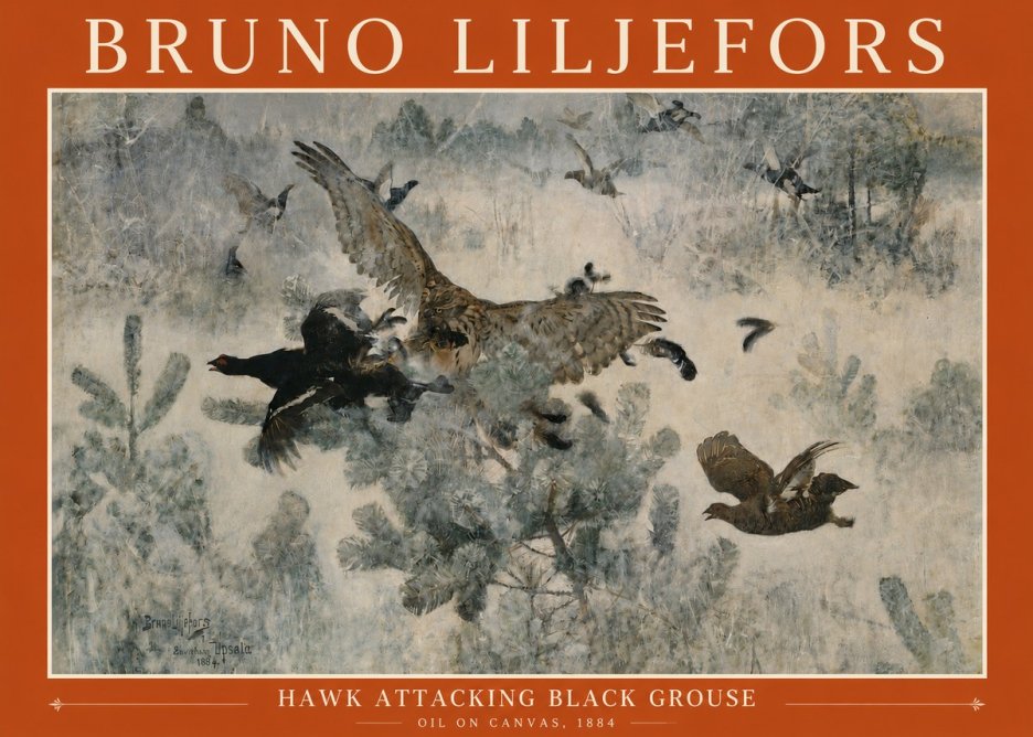 Bruno Liljefors Hawk Attacking Black Grouse No3 - Plakát
