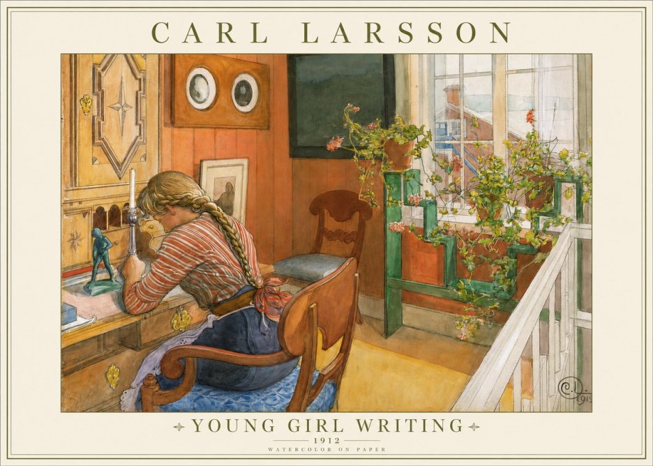 Carl Larsson Young Girl Writing No1 - Plakát