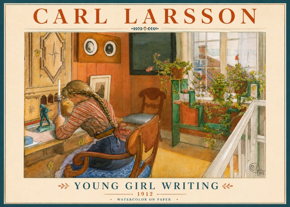 Carl Larsson Young Girl Writing No6 - Plakát