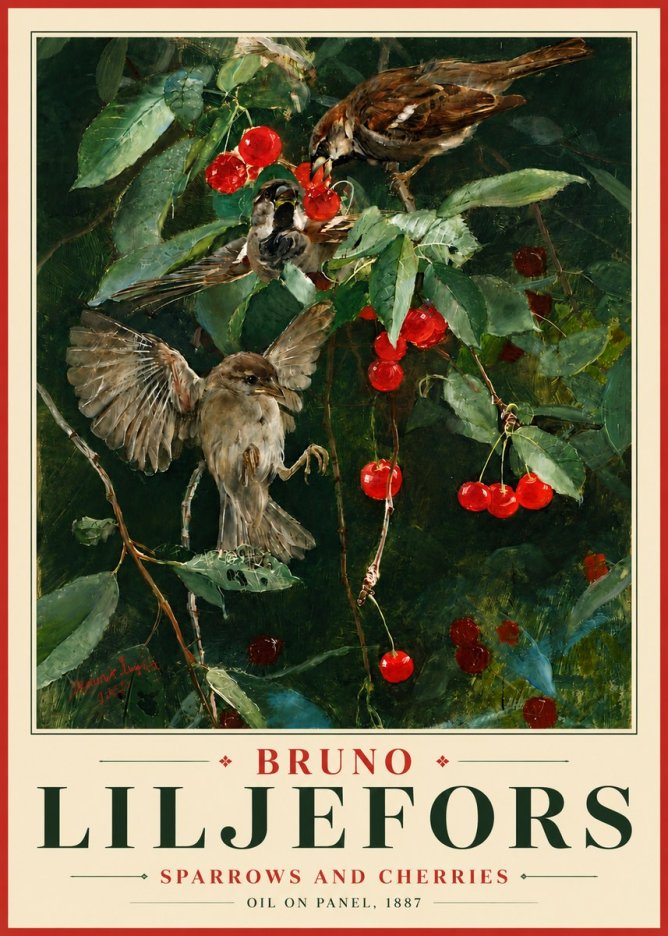 Bruno Liljefors Sparrows and Cherries No6 - Plakát