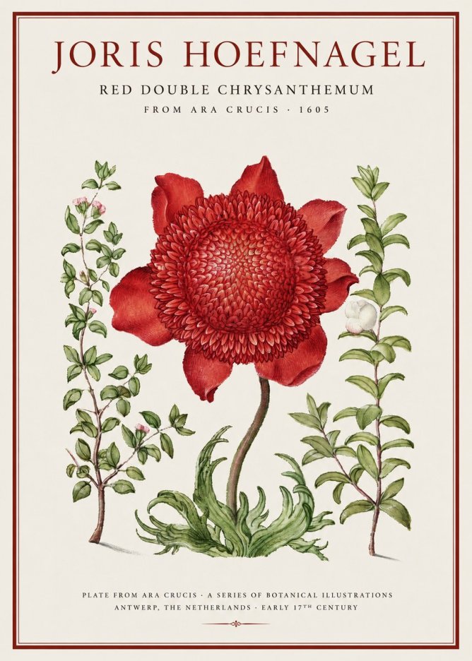 Joris Hoefnagel Red Double Chrysanthemum No1 - Plakát