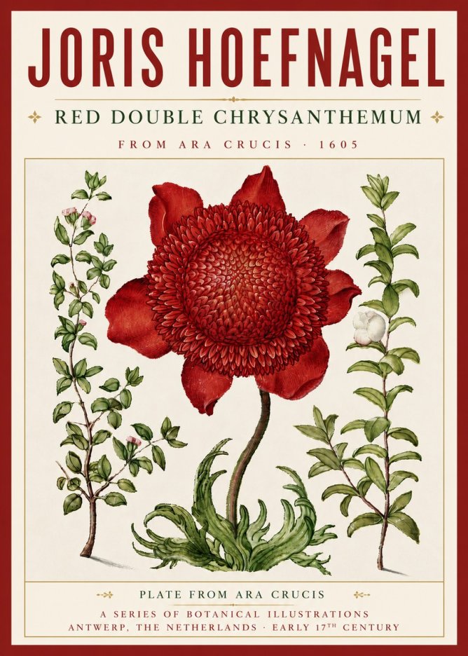 Joris Hoefnagel Red Double Chrysanthemum No5 - Plakát